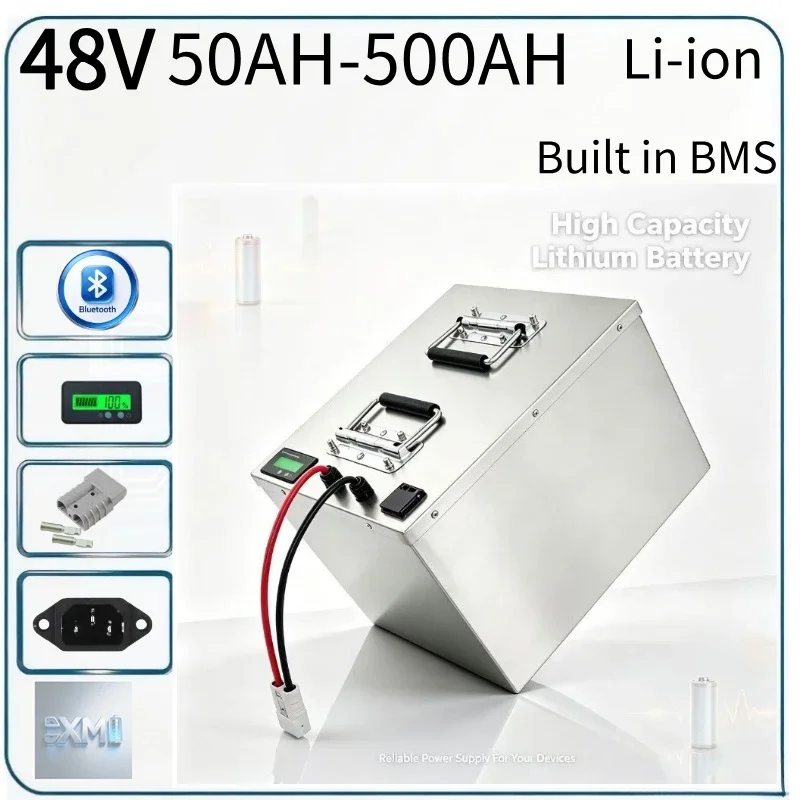 48V 50Ah-500Ah Deep Cycle Lithium Storage Pack Integrated BMS Backup Power For Solar UPS Telecom 10KW-18KW Inverter