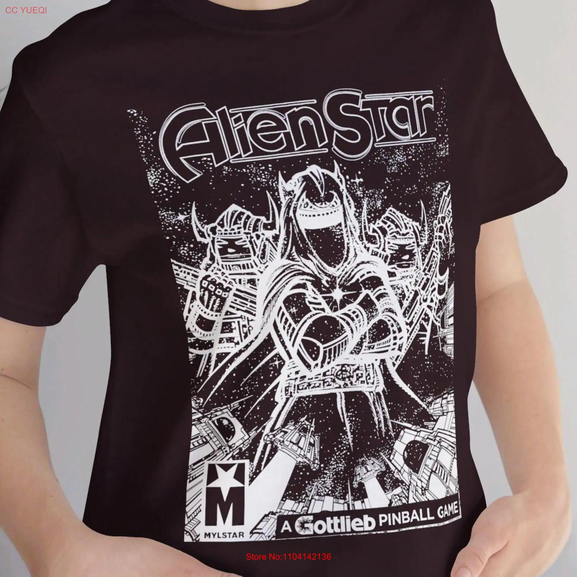 Alien Star Vintage Style Pinball T Shirt Jersey  Retro 80s Arcade Mall Core Games and Guy Girl Flipper Skill