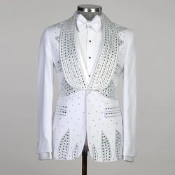 Ternos de casamento formais de luxo para homens, cristais Sliver Beading, blazer branco, colete, calças, noivo real, socos personalizados, banquete, 3 peças