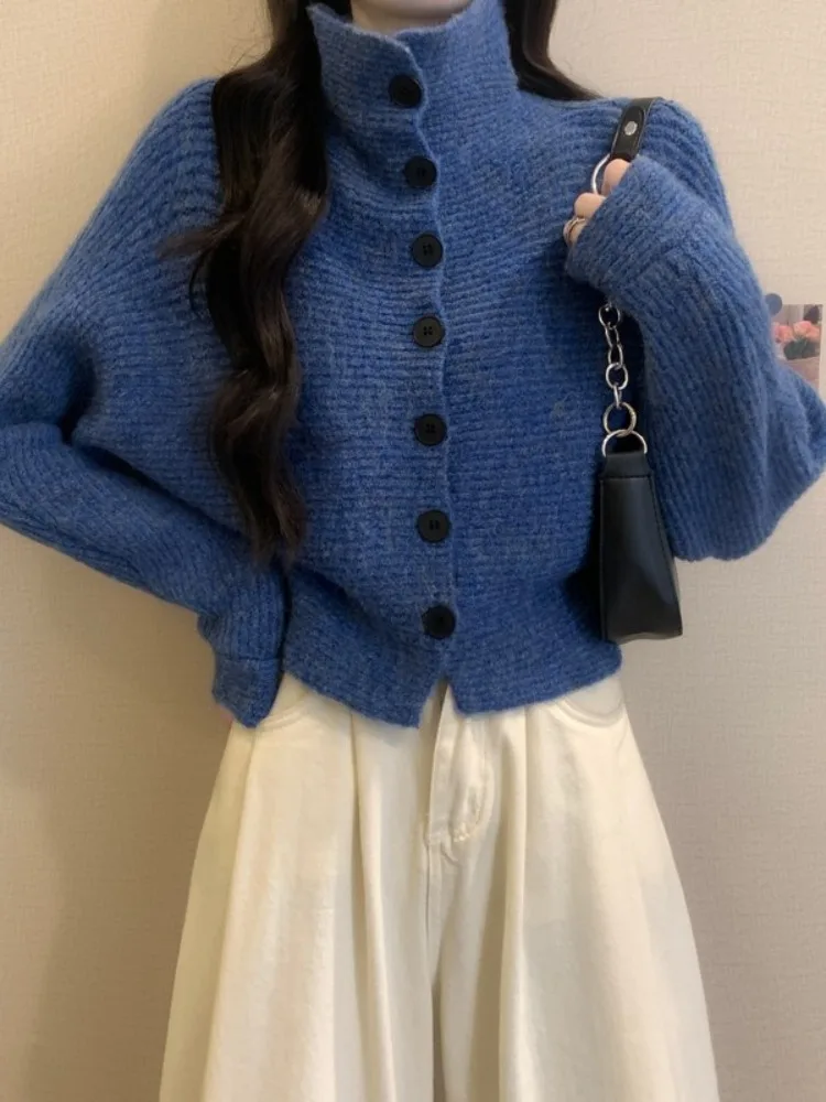 

Корейская версия, осенние новые модные кардиганы, женские повседневные водолазки с длинным рукавом, однобортный вязаный свитер в ленивом стиле