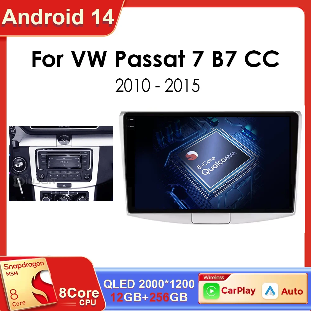 

Car Radio Android 14 For VW Volkswagen Passat 7 B7 CC 2010-2015 Qualcomm Multimedia Video PlayerCarplay Auto Stereo Autoradio