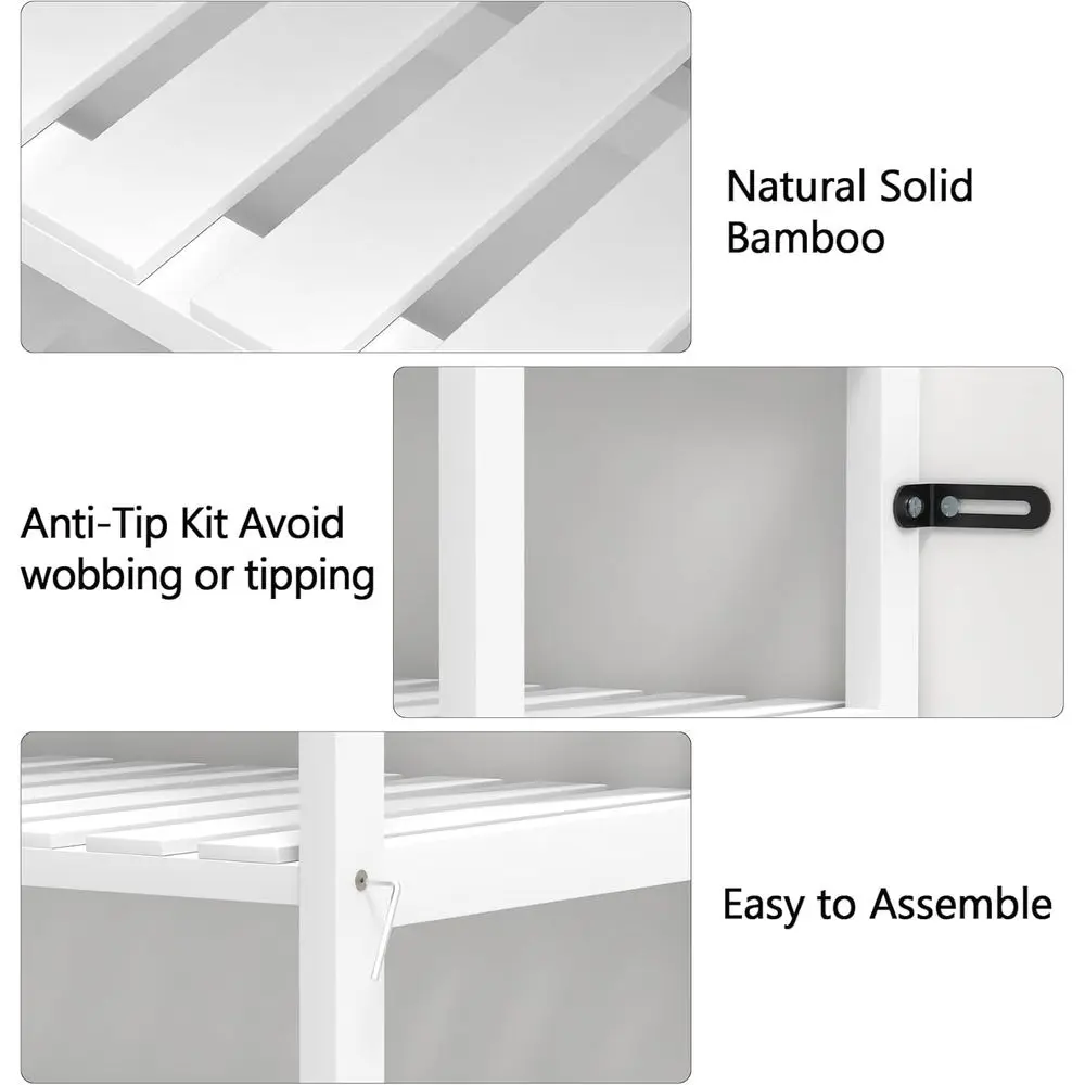 Estantería de bambú de 6 niveles: almacenamiento multiusos ajustable para el hogar, color blanco