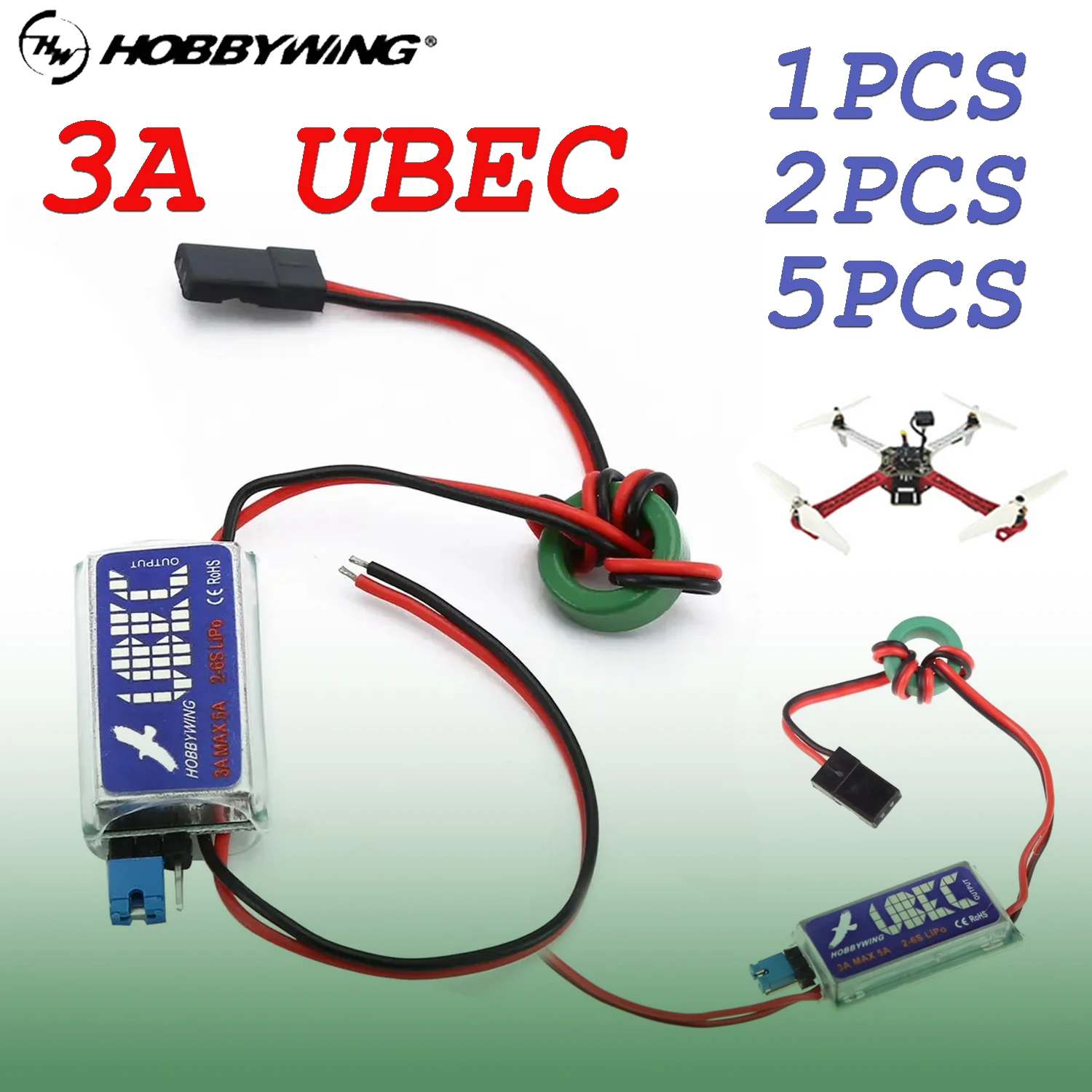 

1/2/5Pcs HOBBYWING 3A UBEC 5V/6V Max 5A Lowest RF Noise 2-6S Lipo Switch Mode BEC for RC Helicopter Plane Drone Car Upgrade Part