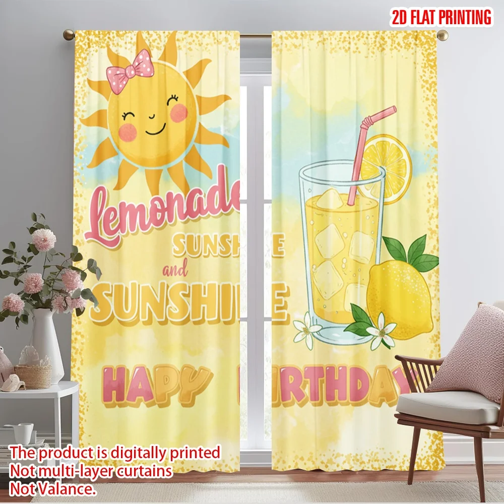 

2pcs 2D flat printing Scene Curtain Sunshine Lemonade Fun Birthday Polyester Without Electricity Festive Holiday Perfect for