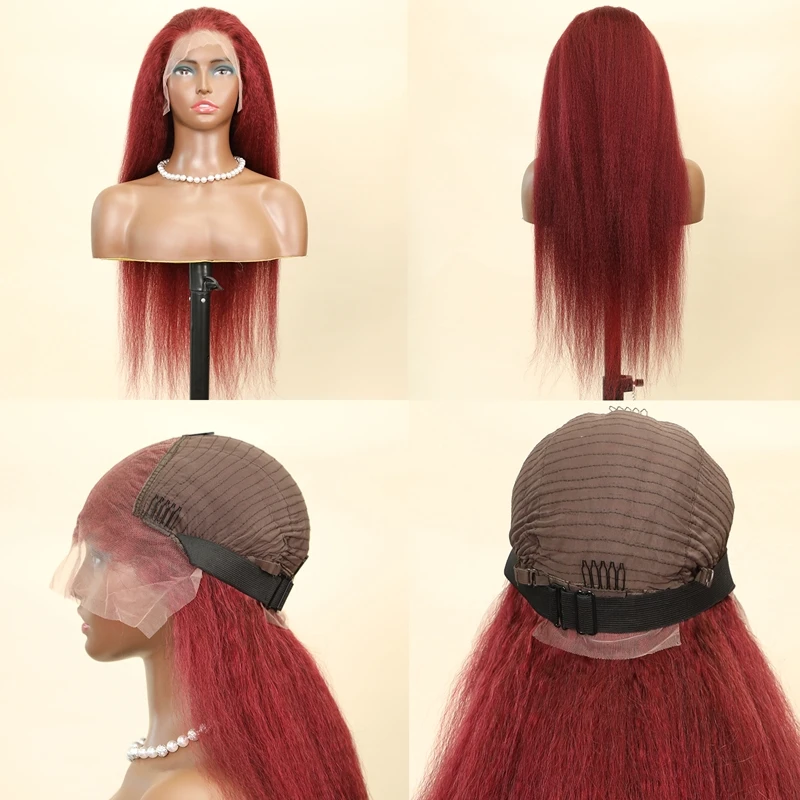 99J بورجوندي غريب مستقيم 13x6 الدانتيل الباروكة الأمامية 99J بورجوندي 13x4 الدانتيل أمامي خصلات الشعر المستعار الإنسان للنساء النبيذ الأحمر شعر ريمي