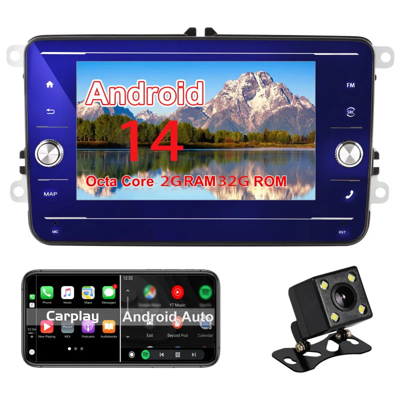 

Android car radio for VW Golf 5 6 Polo Passat Skoda Tiguan stereo screen Carplay Android Auto Bluetooth GPS Navigation FM radio