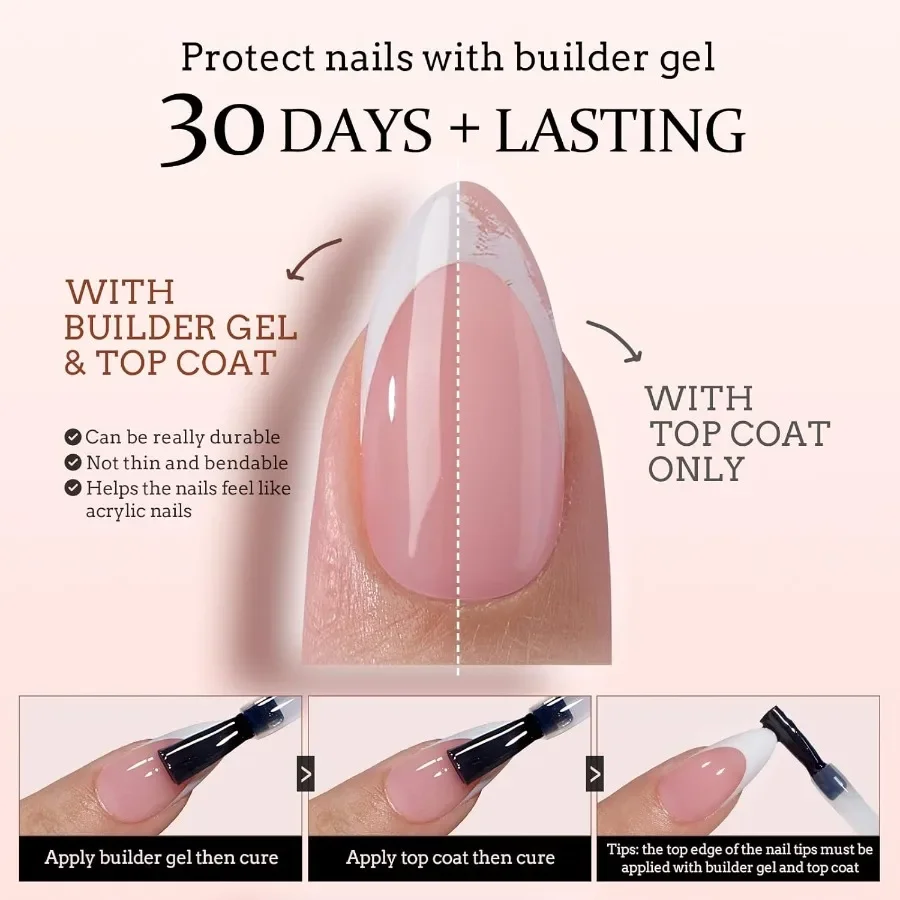 French Tip Nails Short Press On Nails 160 Pcs Pink Square Soft Gel Nail Tips Preapplied Tip Primer Base Coat No Need