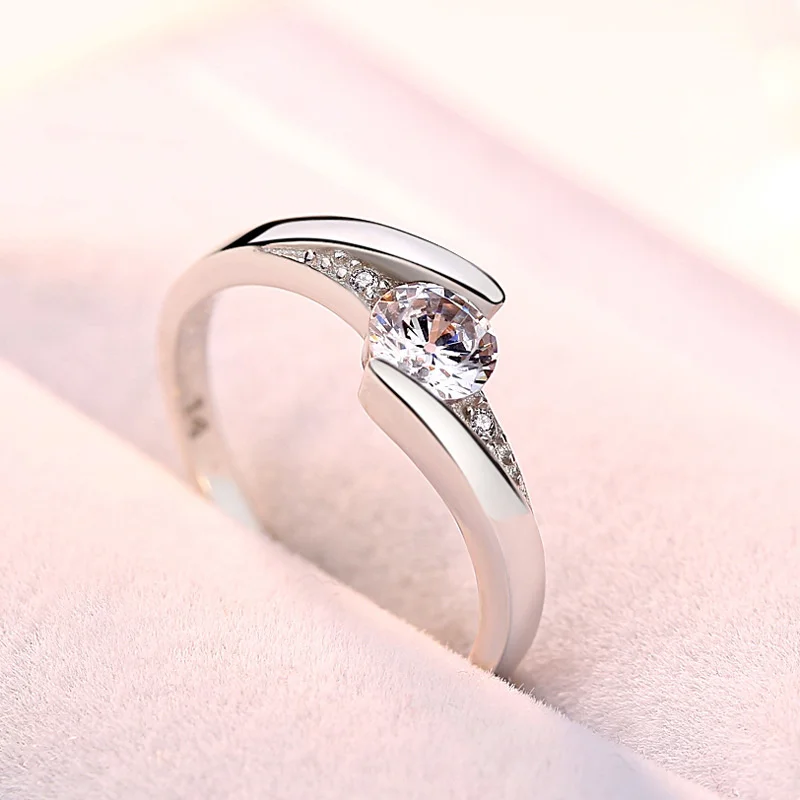 Women\'s Ring Silver Plated Zircon Fashion Simple Lovers Couple Wedding Hand Accessories