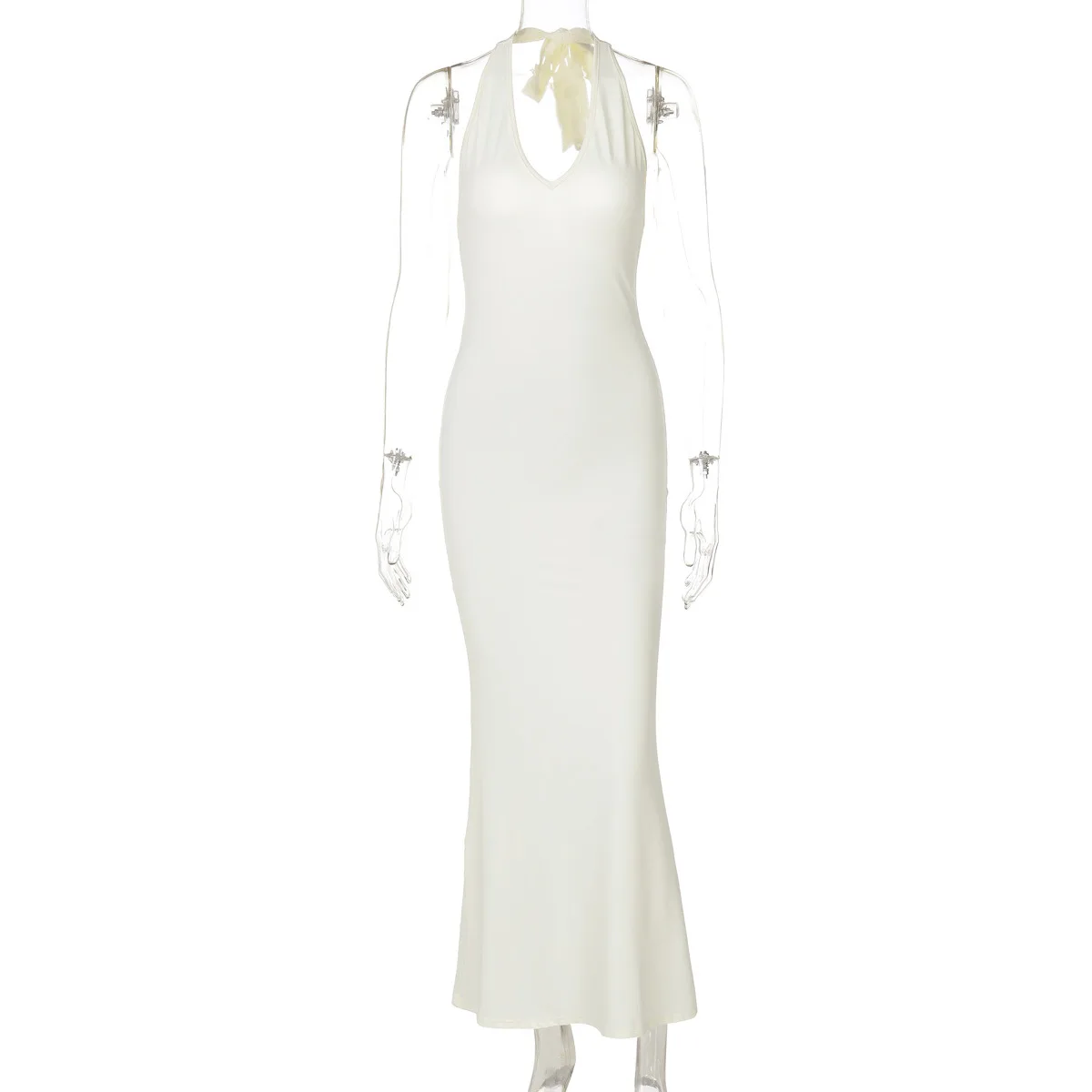 Abito lungo a sirena con scollo a V sexy con lacci 2024 Abito estivo senza maniche senza schienale elegante streetwear Y2K Abito aderente da donna