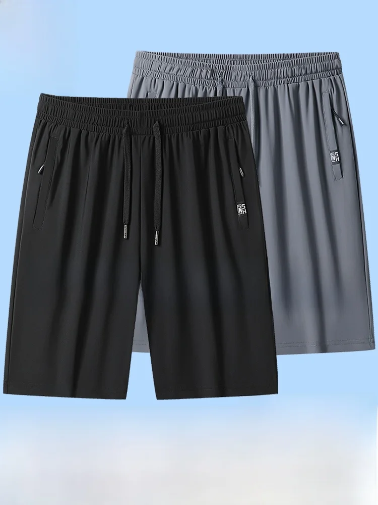 

Мужские шорты для бега из ледяного шелка, быстросохнущие, повседневные, летние, для фитнеса и спорта, тонкие, длиной до колена, дышащие, комфортные, со средней/высокой талией