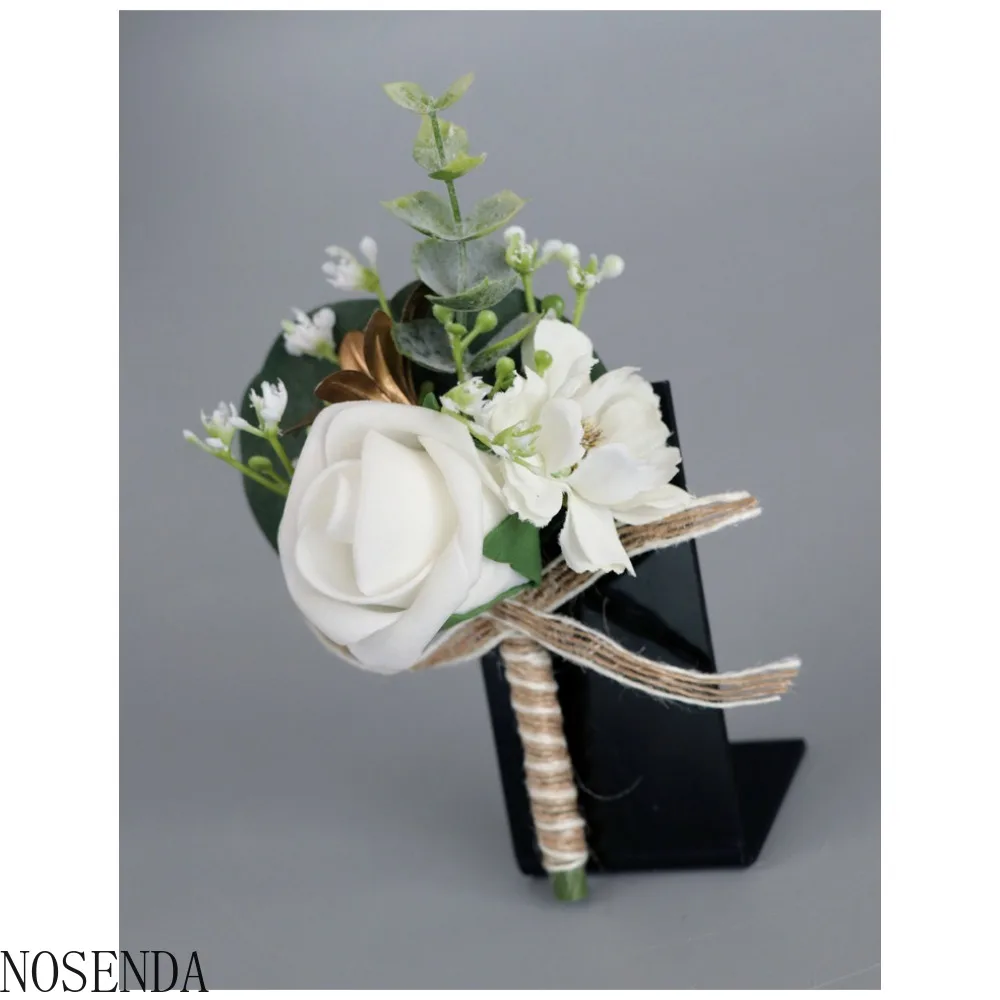 Мужская бутоньерка с большой головой цветка для жениха и листьев, бутоньерка для подружки невесты, свадебные аксессуары, свадебное украшение