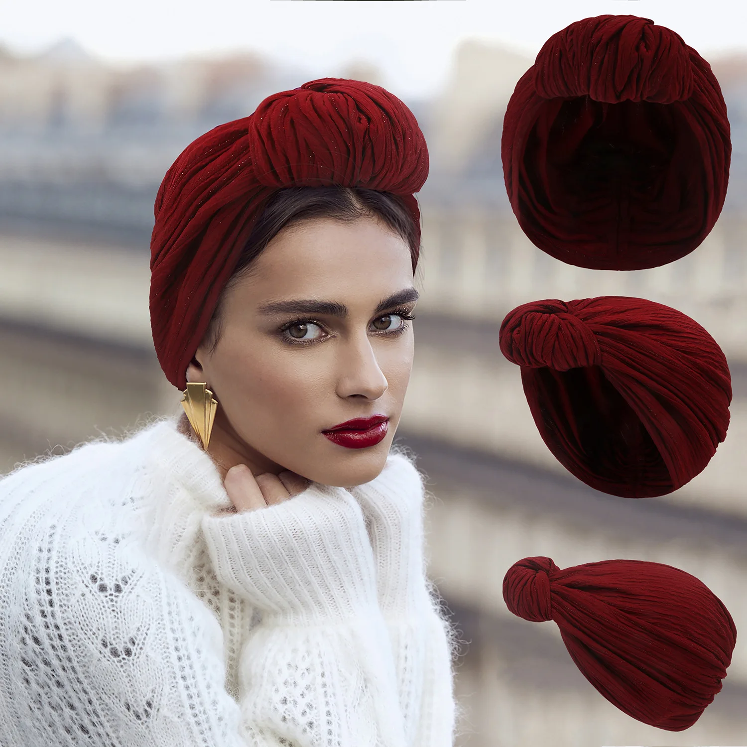 Silver Thread Knot Turban Cap for Women Fashion Lady Head Wraps African Head Cover Bonnet Cancer Chemo Caps Turbante Mujer