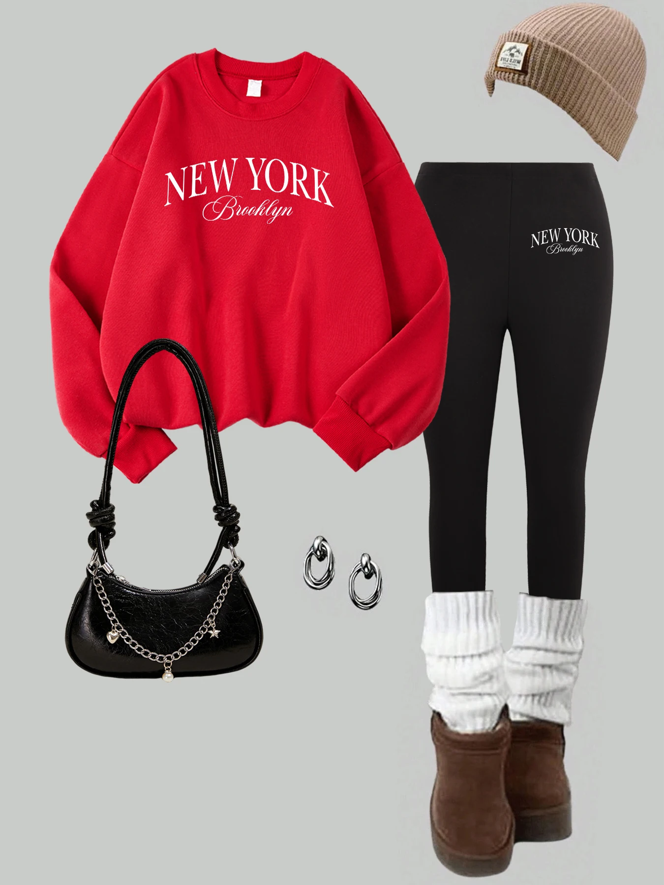 نيويورك رسالة بروكلين نمط المرأة البلوز عادية 0 الرقبة البلوز مجموعة الخريف الدافئة طماق الصوف كل مباراة الشارع الشهير