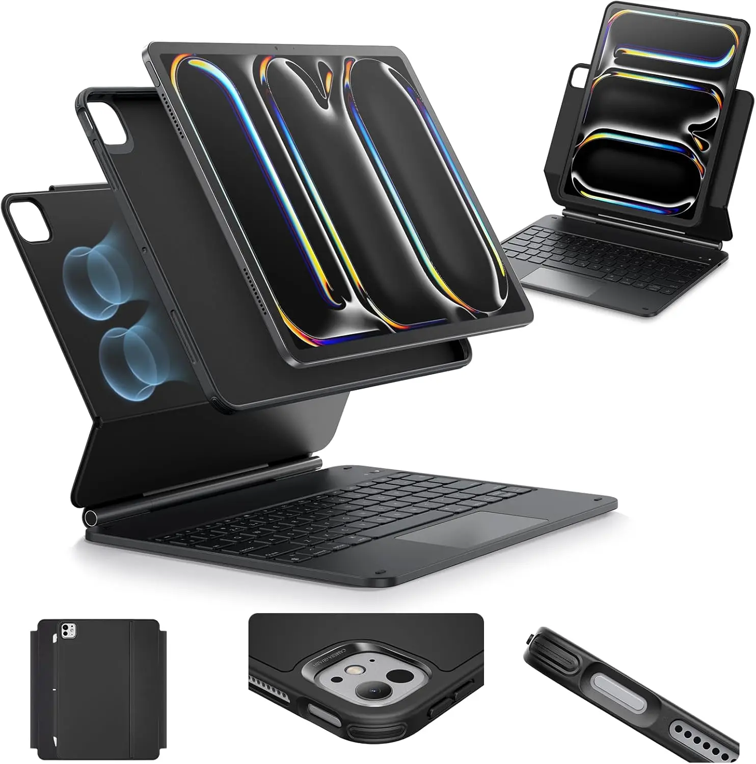 

Улучшенный чехол-клавиатура для iPad Air 13 дюймов с магнитной подставкой, мультитач-трекпадом, съемной конструкцией для моделей M4/M3/M2