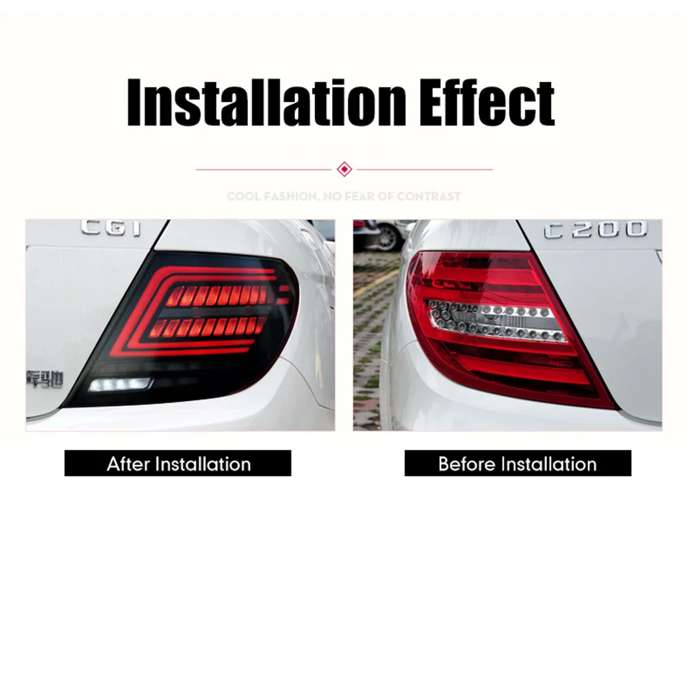 Pair Of Car Tail Light Assembly For Benz W204 2007-2014 LED Brake Flowing Water Flicker Tail Lamps DRL Plug and Play Taillights