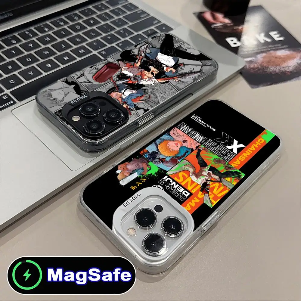 

Чехол для мобильного телефона с бензопилой, аниме-мужком для iPhone 16, 15, 14, 13, 12, 11 Pro Max Plus, MagSafe, полупрозрачный цветной защитный роскошный чехол