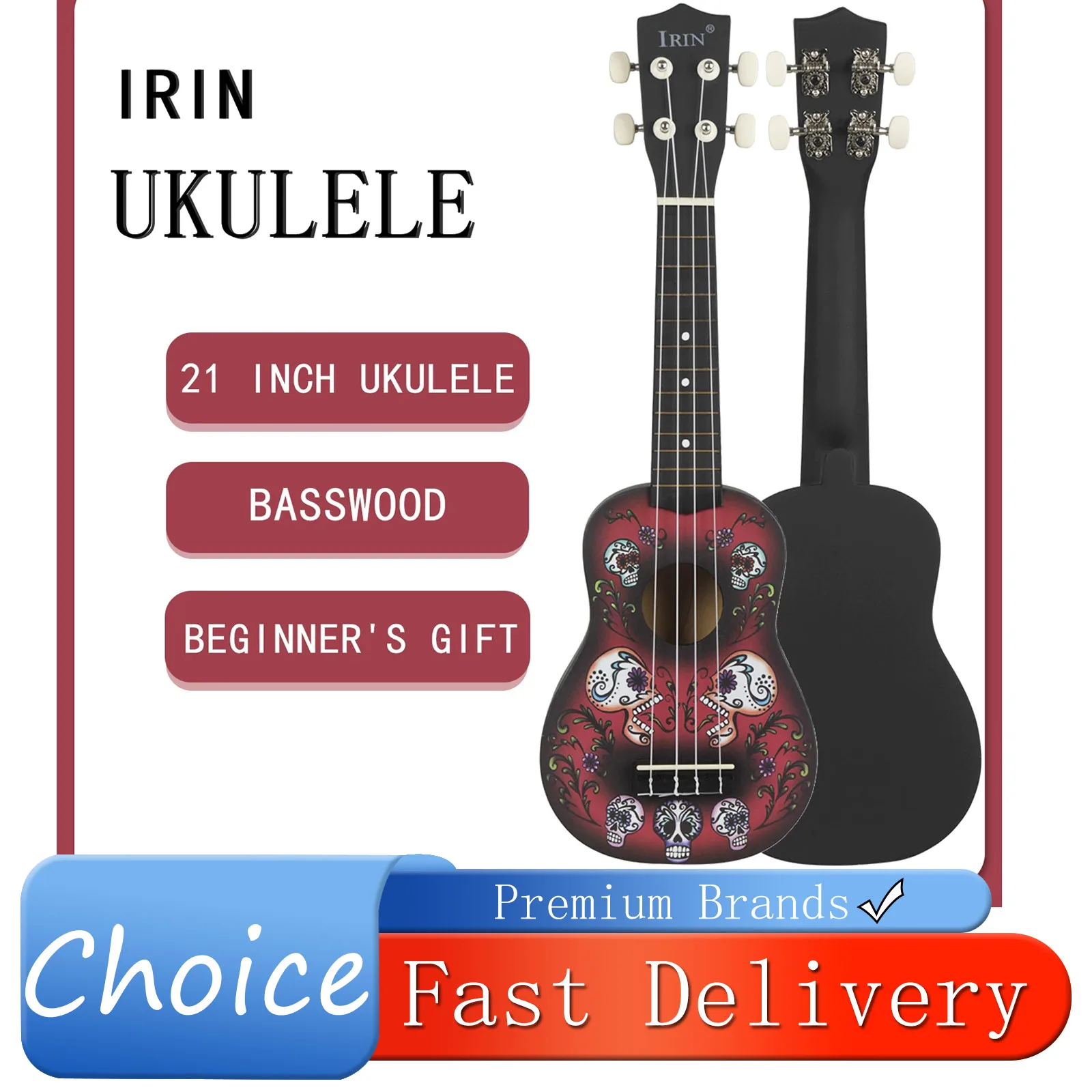 

IRIN 21 Inch Ukulele 4 Strings Guitar Dark Hawaiian Mini Guitarra Basswood Ukulele Stringed Musical Instrument Beginner Gifts
