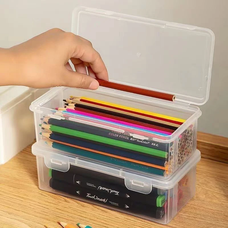 

1Pcs Transparent Plastic Pencil Box Desktop Stationery Storage Box Student Large Capacity Pen Pencil Case Office Supplies