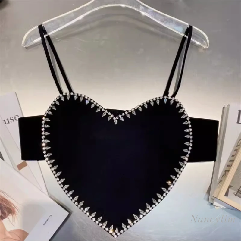 

Love Bib Type Rhinestone Beaded Suspenders Outer Wear Inner Wear Tube Top Backless Nightclub Heart-Shaped Wrapped Chest Women