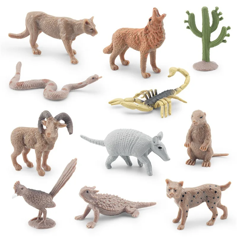 Wildlife Desert Simulation Animal Set Toy Figures Includes Puma Rattlesnake Bull Horned Cactus Scorpion Multiple Ornaments