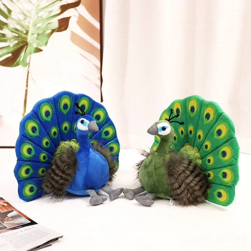 Kreative Simulation Pfau Plüschtier Grün Blau Pfau Spread Tail Schöne Plüschpuppe Qualität Gefüllte Baumwolle Schmückt Schlafzimmer – Detail 1