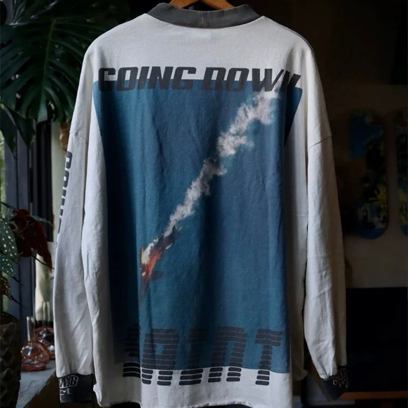 24ss Man Woman Loose Fashion T-Shirt Long Sleeve Vintage Collar Letter Splicing T Shirt High Street