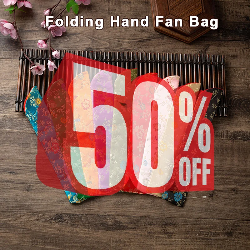 New Chinese Style Hand Fan Cover Embroidered Flowers Portable Folding Fan Cover Dustproof Protective Cover Home Decoration