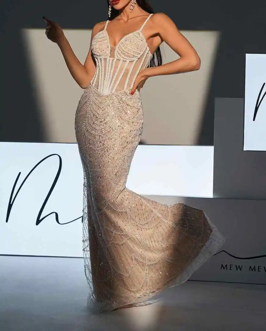 Gorgeous Mermaid Gown Wedding Dresses Spaghetti Strap V-Neck Evening Dresses Special Occasion Gowns Vestido De Noiva Customized