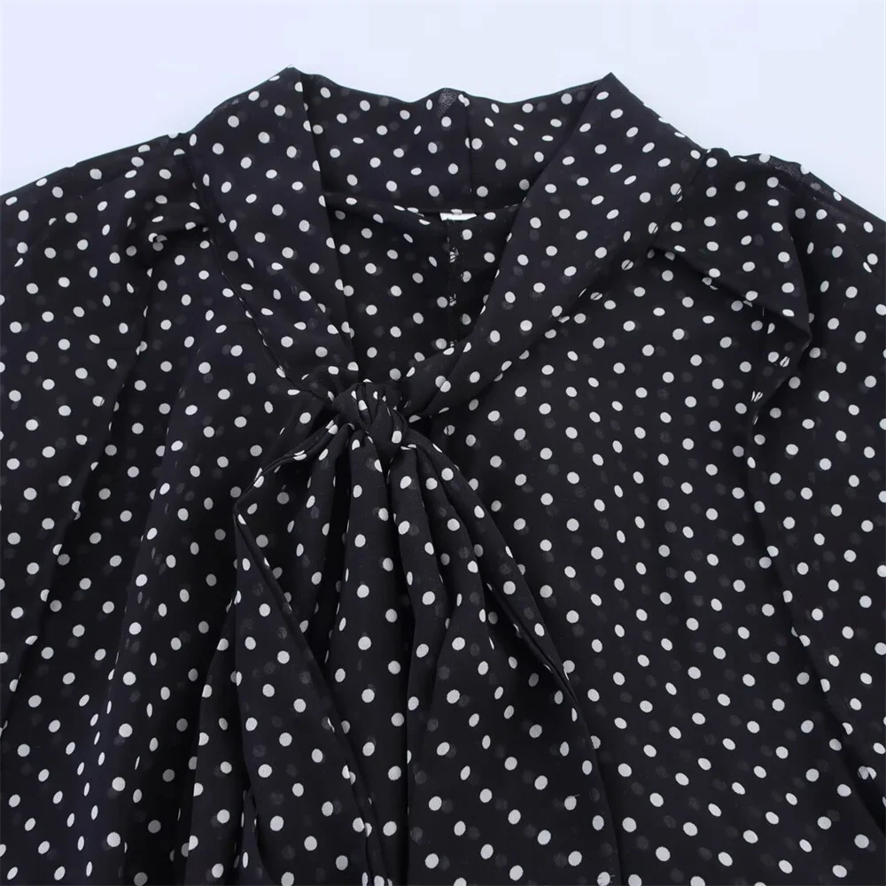 camicia da donna stile mantello impreziosita da fiocco con pois per la primavera e l'estate nuovi abiti casual da donna