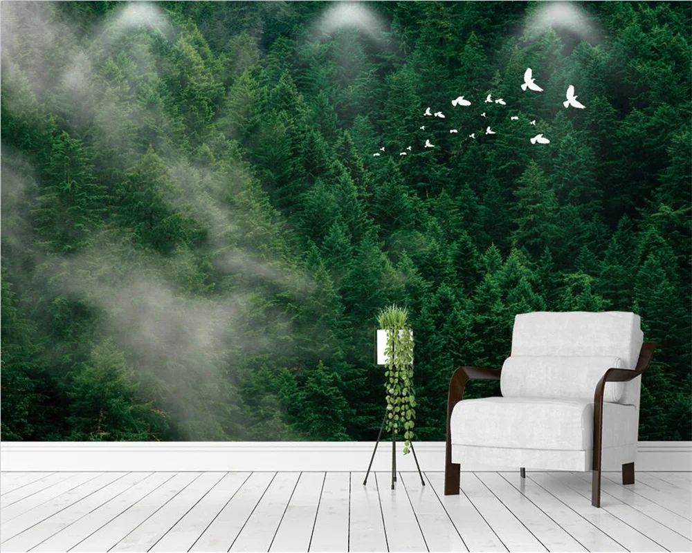 Custom Mural 3D Fog Pine Jungle Birds Wall Wallpaper Foggy Forest Living Room Bedroom TV Background Wall обои для стен в рулонах