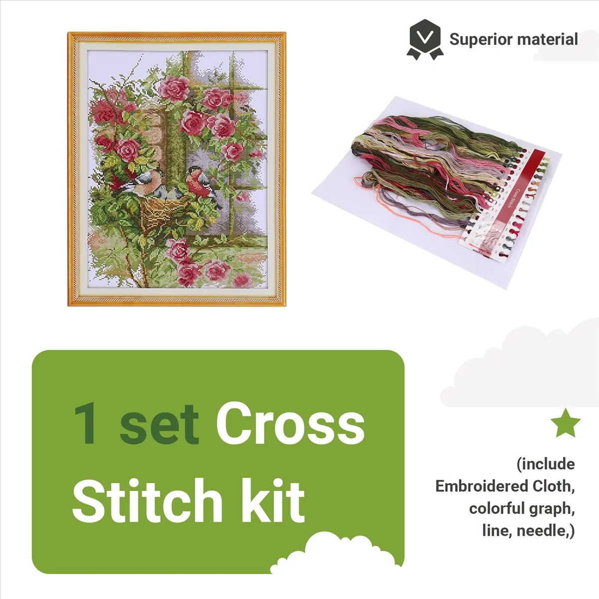 DIY Handmade Needlework Set Embroidery Kit 14CT Birds' Family Pattern -Stitching 35 * 45cm Home Decoration-A68X view 2
