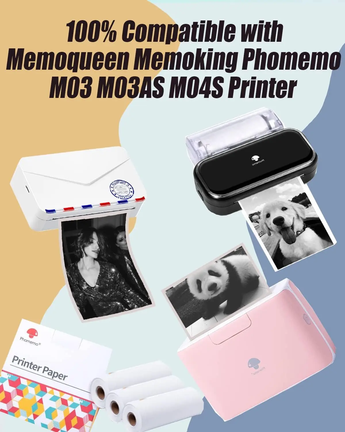 M04S Paper for M04AS Printer M03AS Thermal Paper Phomemo M03 / M03AS / M04S / M04AS Printer, Pink, Blue, Lavender Purple