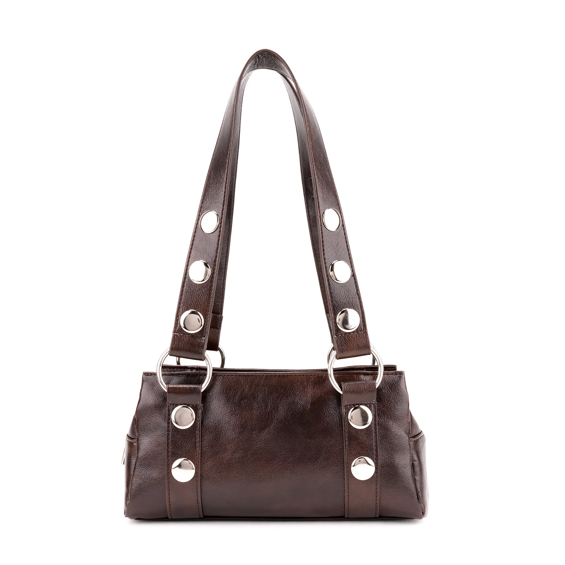 

Double-strap Leather Handbag With Rivets Punk Style Vintage Women's Shoulder Bag