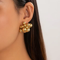 Salircon Personality CCB Small Ball Beaded Stud Earrings for Women Cool Punk Piercing Earrings Party Dinner Ear Accessories