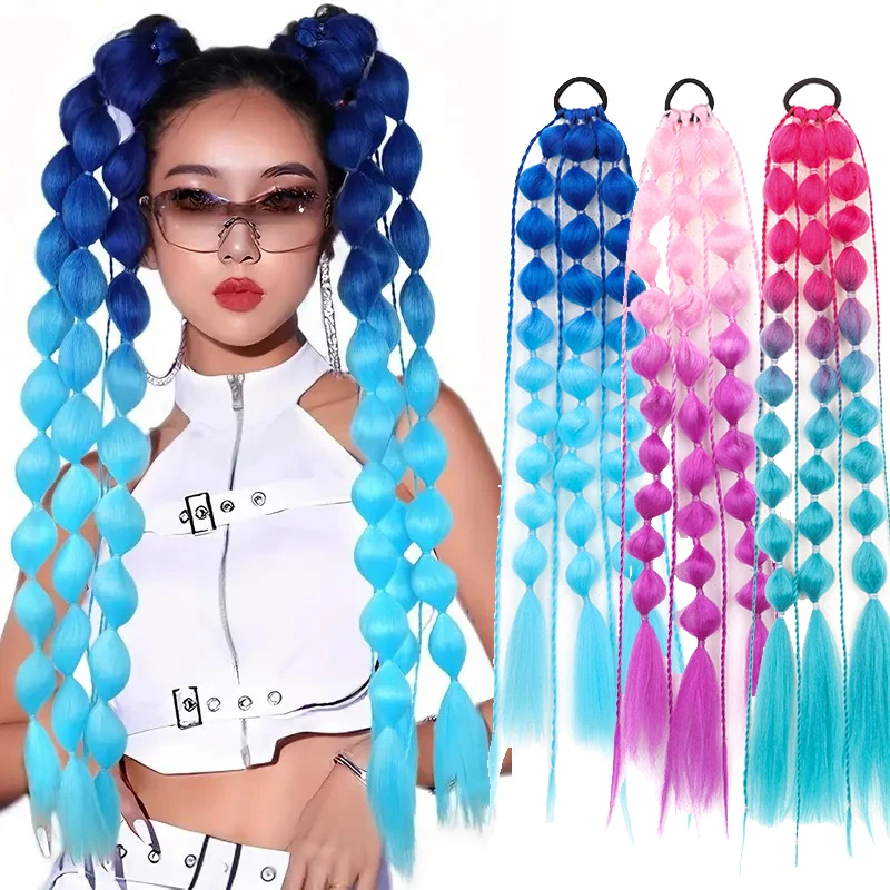

24Inch Multicolor Festive Elastic Lantern Foam Braided Synthetic Ponytail for Women Girls Basic Style Hair for Party Cosplay