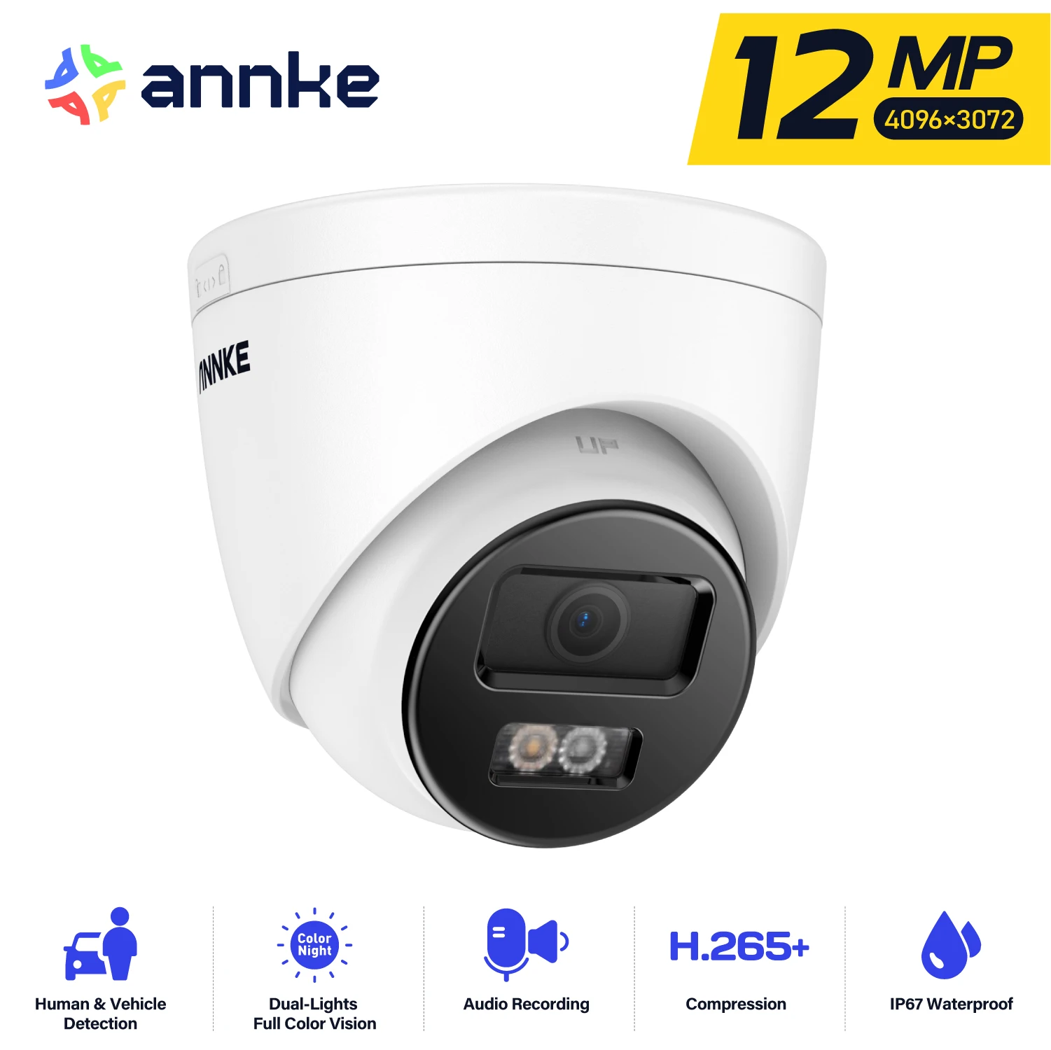 ANNKE 12MP Açık Akıllı Çift Işık PoE Güvenlik Kamerası Renkli IR Gece Görüş Dahili Mikrofon IP67 Akıllı Ev H.265+