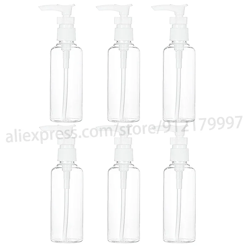 6Pcs 100Ml Transparent Travel ปั๊มขวดโลชั่นขวดเติมสบู่แชมพูเครื่องสำอางค์สำหรับเดินทาง