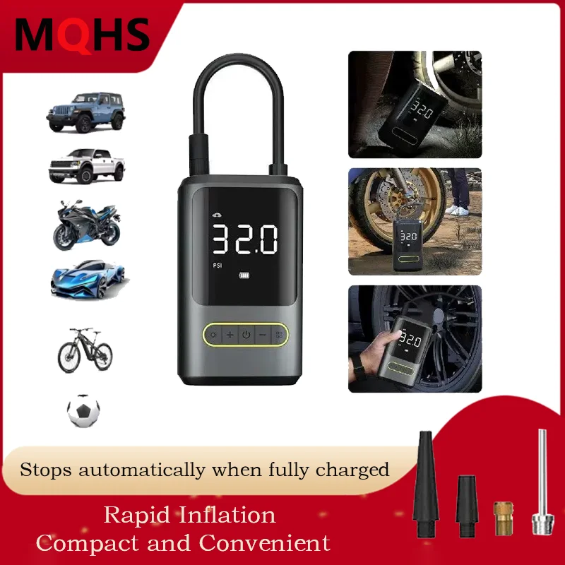 

MQHS Wireless Motorcycle Air Pump Electric Tire Inflator Pump Car Air Compressor for Bicycle Boat Vehicle Tyre Balls Inflatable