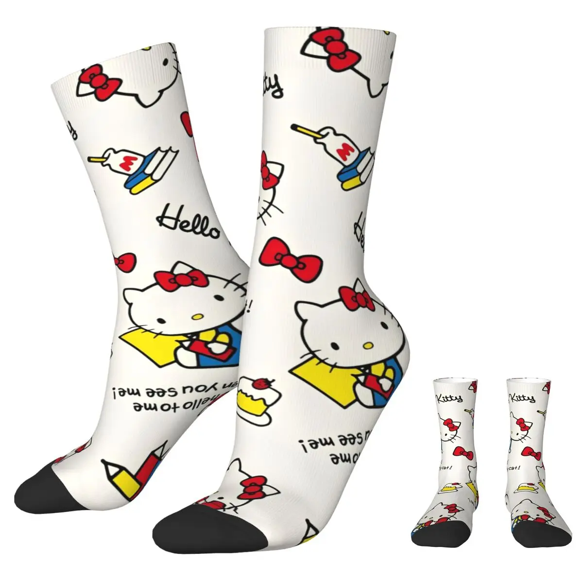 Official Hello Kitty Cartoon Milk Socks Men Women Funny Happy Socks Harajuku Spring Summer Autumn Winter Middle Tube Socks Gifts