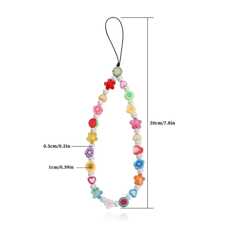 A52E Regenbogen-Perlen-Telefonanhänger, modischer Schlüsselanhänger, Regenbogen-Perlen-Telefon-Lanyard – Detail 6