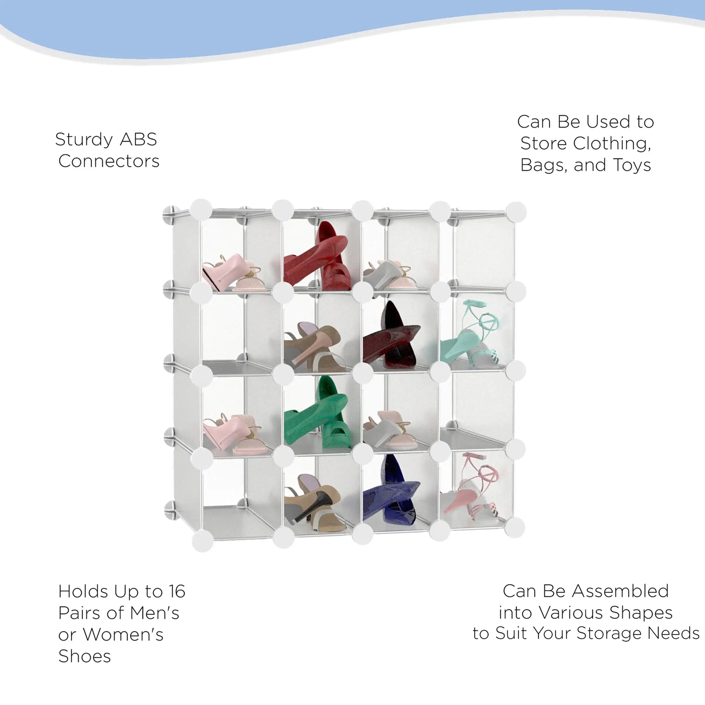 Lavish Home 16-Cube Shelves with Interlocking Modular Cubby Shelving for Organization and Storage(White)