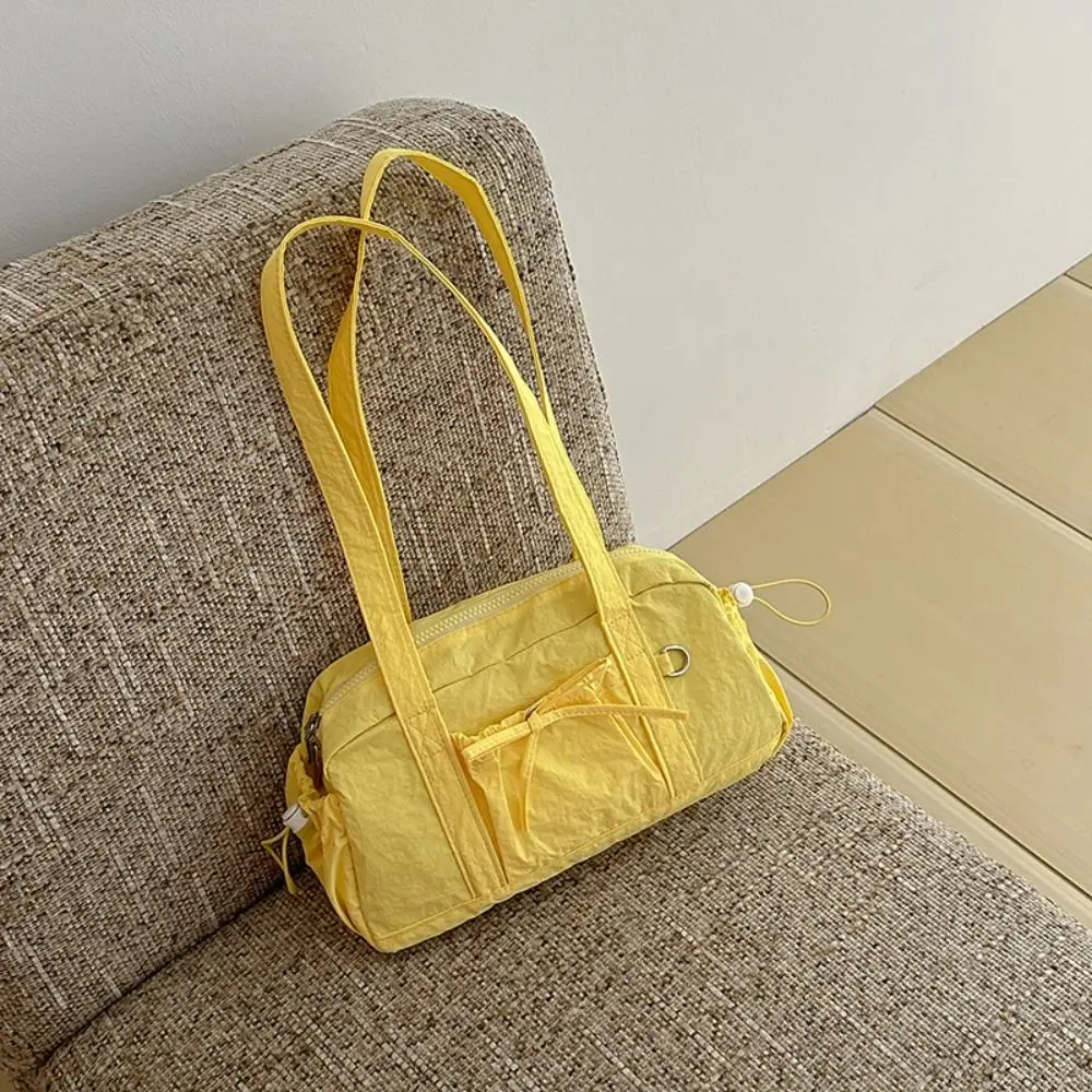

Cute Korean Style Bow Nylon Shoulder Bag Women Handbag Solid Color Boston Bag Tote Bag Large Capacity Mommy Bag Women