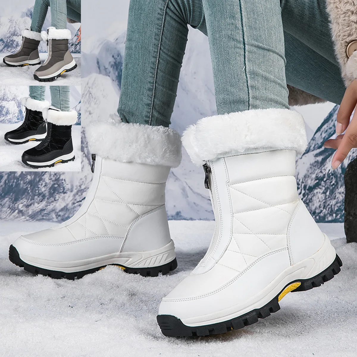 Snow boots for women winter velvet motorcycle cotton boots large size outdoor men women warm cold resistant anti slip shoes