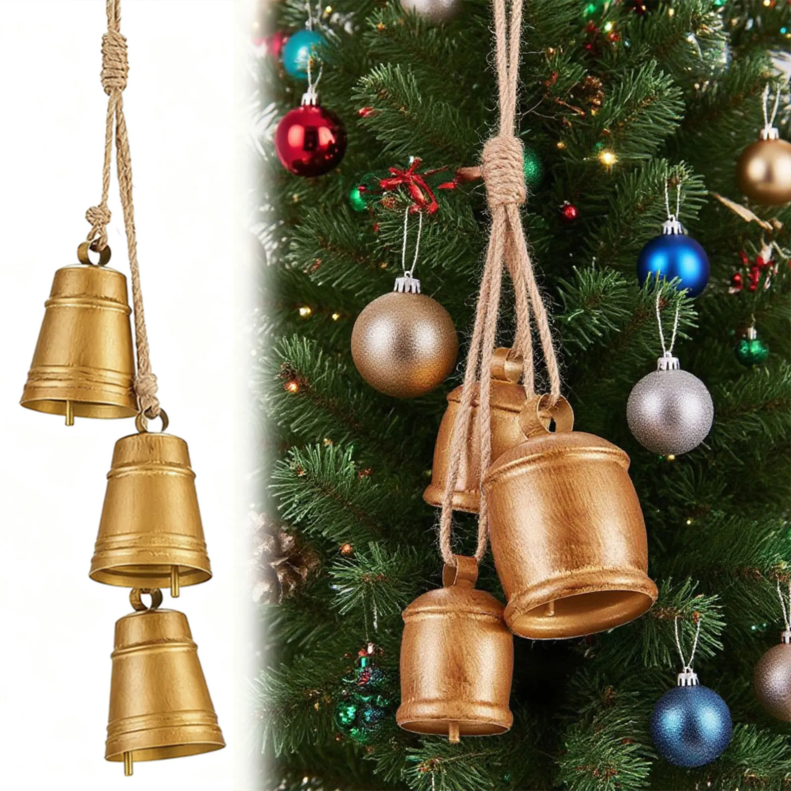 Glocken für Weihnachten Glockendekoration handgefertigte Vintage rustikale Glück Kuhglocken auf Seilhäuser für den Eingangseingang Begrüßung Bell