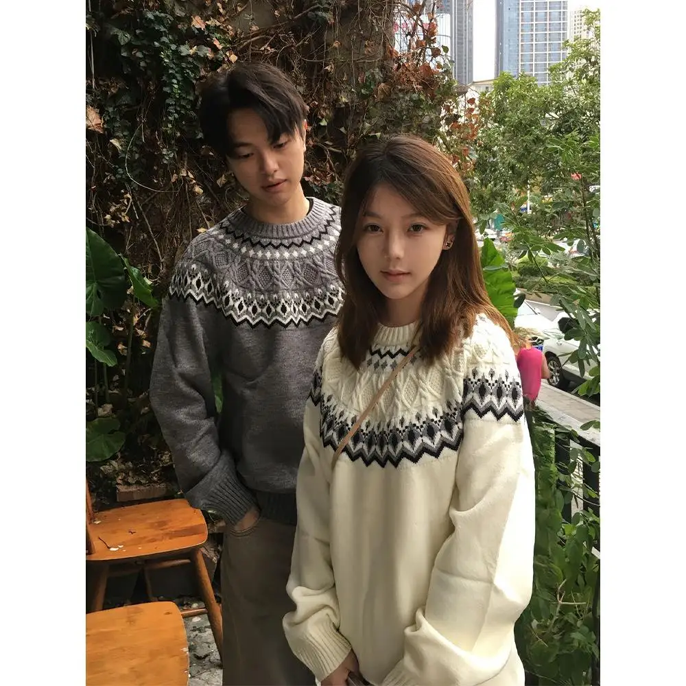 

Мужской вязаный свитер American Sle Cleanfit Fair Isle для осени и зимы, высококачественный базовый слой для пар, трикотажная одежда в стиле Lazy Sle