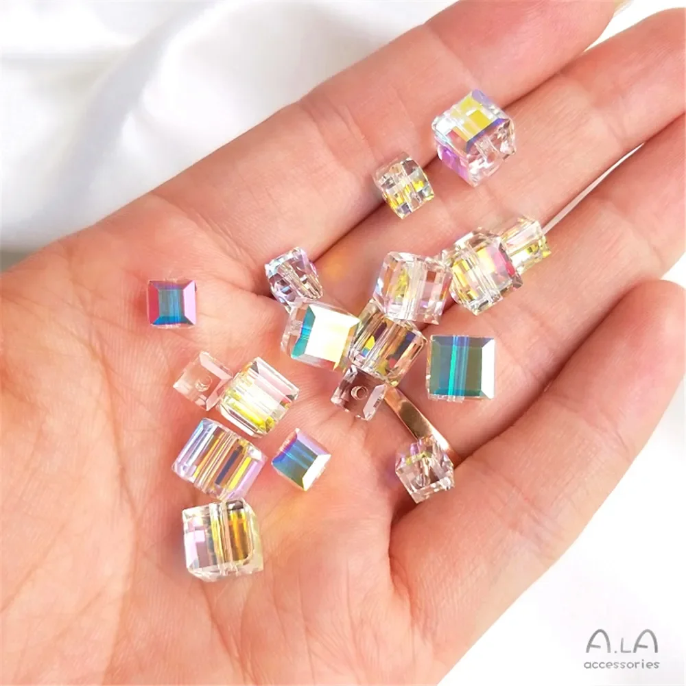 Cuentas de cristal austriaco, elementos de cubo de azúcar de aurora, pendientes DIY, collar de clavícula de color mágico, accesorios de joyería