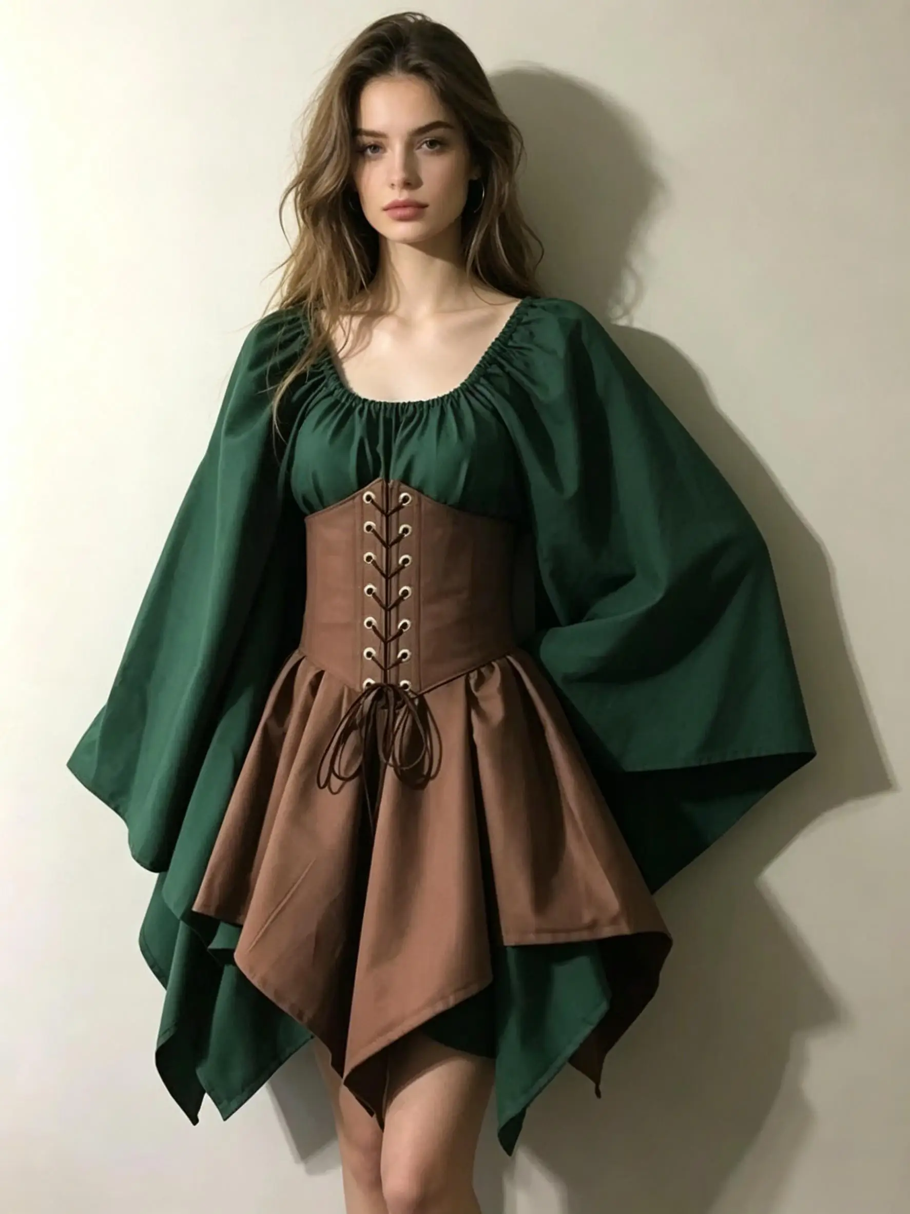 Disfraz de Halloween de la Princesa Victoria Medieval Vintage para Mujer, Vestido de Fiesta de Navidad con Parches de Hada Elfa