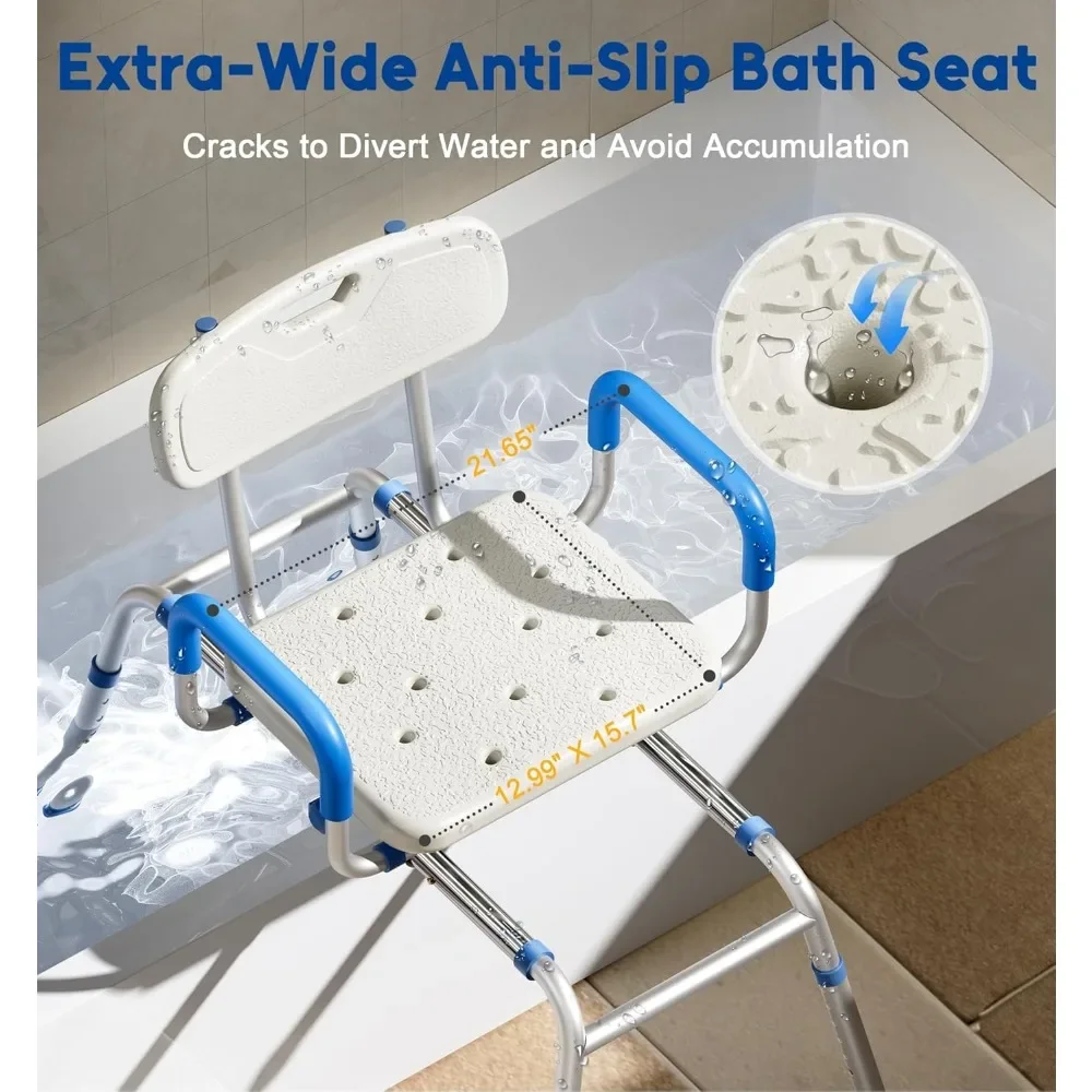 FSA/HSA Eligible Sliding Shower Chair with Extra-Wide 360° Swivel Seat  330lbs Tub Transfer Bench  Non-Slip & Padded Arms