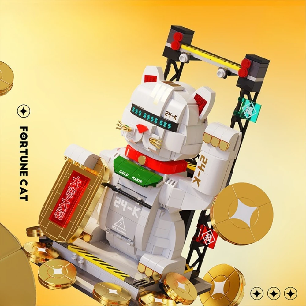 

MOC Lucky Attracts Wealth Fortune Cat Building Blocks Set Mecha Style Robot Animal Riches Игрушка для детей Подарок на день рождения и праздник
