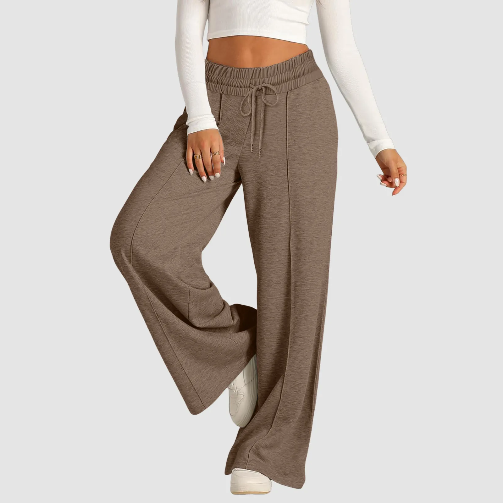 High-quality Women Wide Leg Sweatpants Elastic Drawstring Straight Leg Baggy Pants Casual Yoga Jogger Simple and elegant Pants